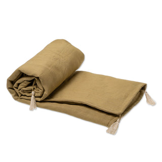 PIECERA LINO CARIBE OLIVA POMPOM  120X170 CM